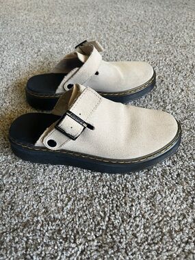 Dr. Martens Beige Suede Mule Clogs with Black Soles size 7